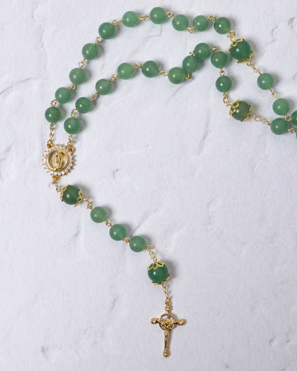 Green jadeite rosary with gold-toned accents and crucifix