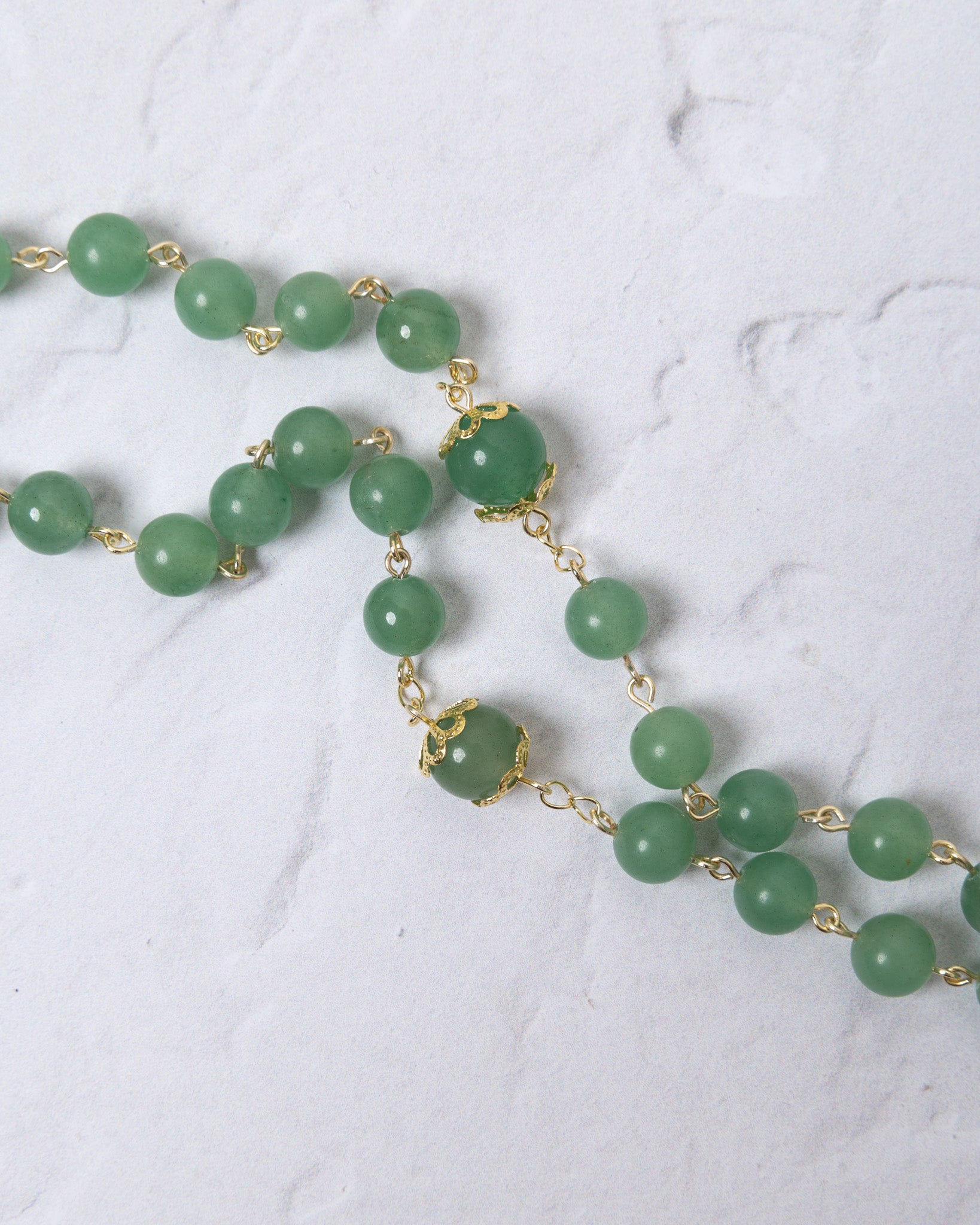 Jadeite Rosary necklace with green jade beads and gold connectors