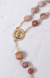 Mater Amoris rosary with pink rose quartz beads and Virgin Mary medallion