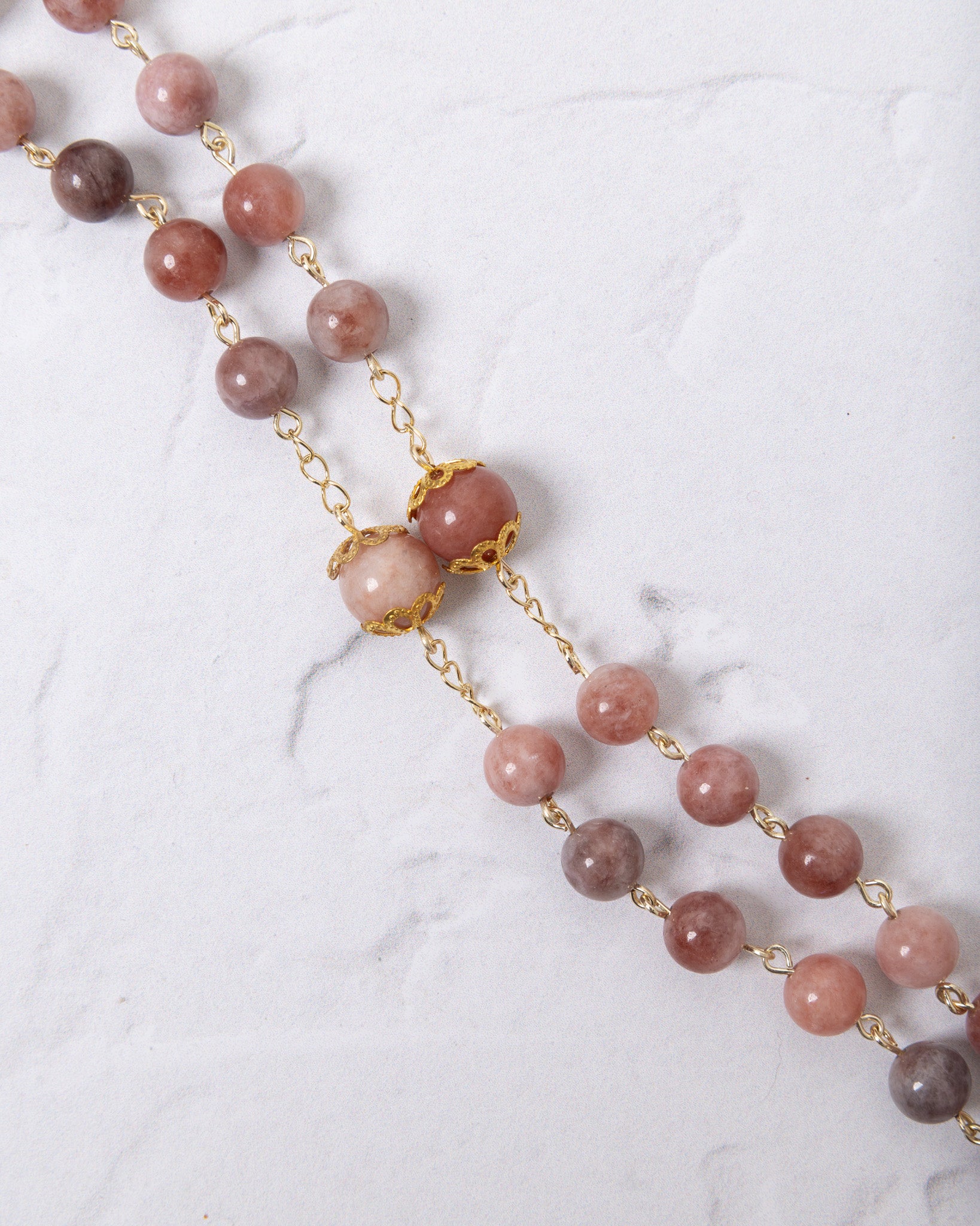 Mater Amoris Rosary: delicate 2-strand pink mauve gemstone necklace