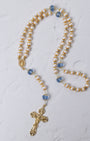 Pearl Something Blue Bridal Rosary with gold rosary, cream pearls, blue crystals
