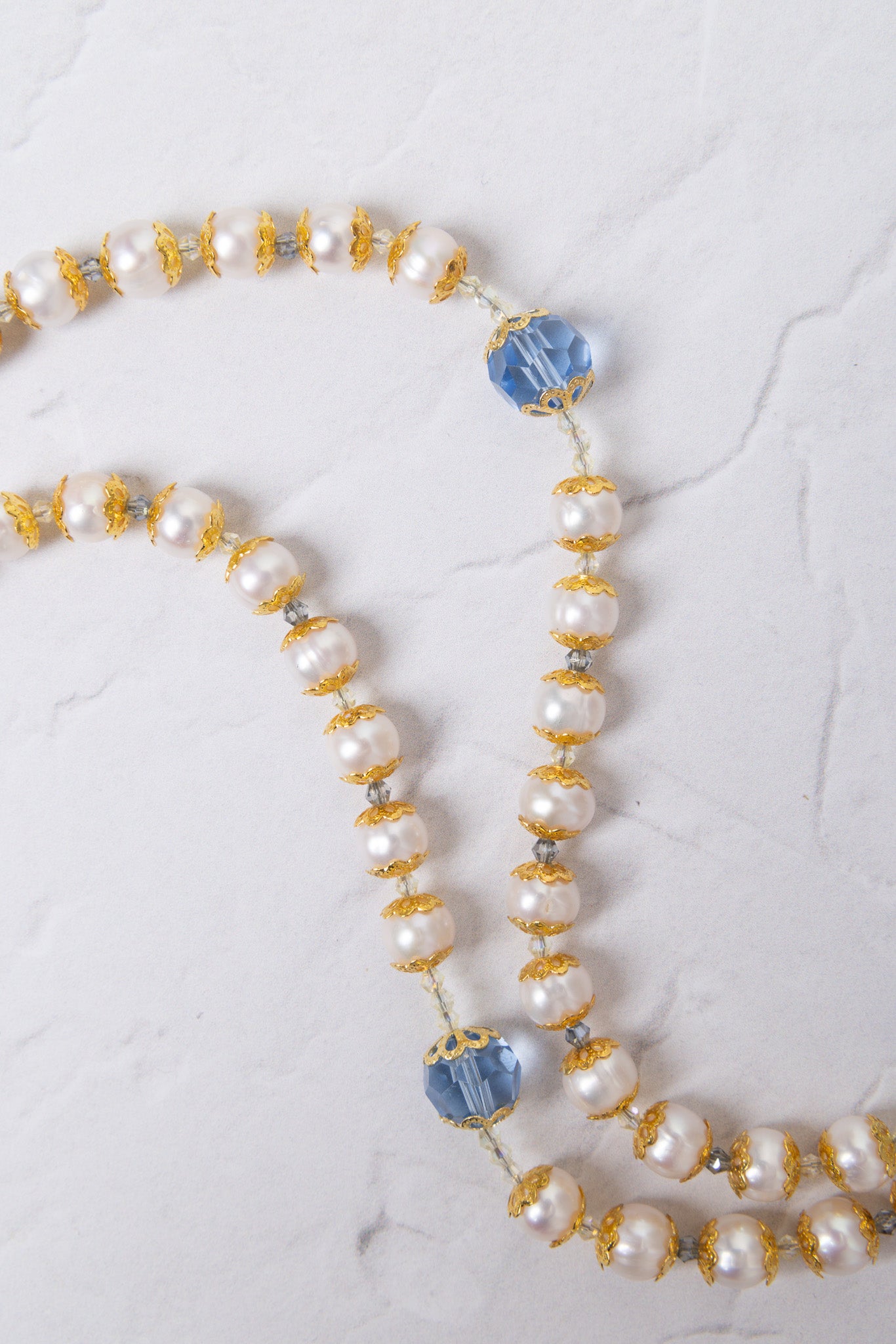 Pearl Something Blue Bridal Rosary with white pearls and blue crystals