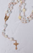Pascha Morganite rosary: pastel jade beads, gold accents, crucifix