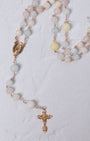 Pascha Morganite rosary: pastel jade beads, gold accents, crucifix