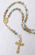 Gloria Maris rosary with turquoise crystal pearl beads ornate crucifix