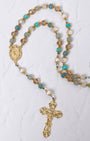 Gloria Maris rosary with turquoise crystal pearl beads ornate crucifix