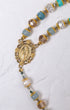 Gloria Maris gold rosary with turquoise beads and Virgin Mary centerpiece