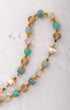 Gloria Maris Rosary: delicate turquoise, crystal, pearl beaded necklace with gold accents