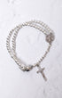 White gold magnetic rosary bracelet with silver medallion and cross