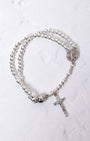 White gold magnetic rosary bracelet with silver medallion and cross