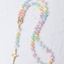 Pastel-colored cat’s eye gemstone rainbow covenant rosary with gold-toned medallion and crucifix for prayer