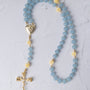 Heavenly bloom rosary featuring a delicate blue jade bead chain with gold-toned accents heart locket and ornate cross
