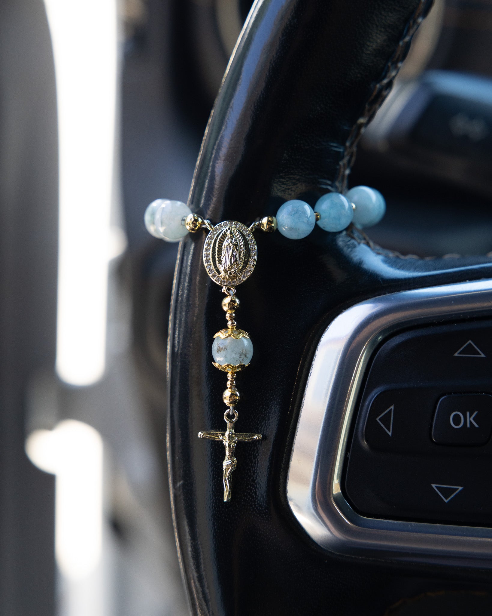 Spring Aquamarine Car Steering Wheel Rosary
