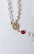 Ivory rose pearl rosary with delicate white pearls gold-toned beads red rose charms and ornate golden medallion