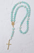 Hydrangea rosary delicate turquoise amazonite beads with gold-toned metal accents and crucifix end