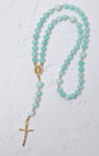 Hydrangea rosary delicate turquoise amazonite beads with gold-toned metal accents and crucifix end