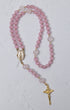 Sweet Pea Rosary delicate pink rose quartz rosary with gold-toned metal accents and detailed crucifix