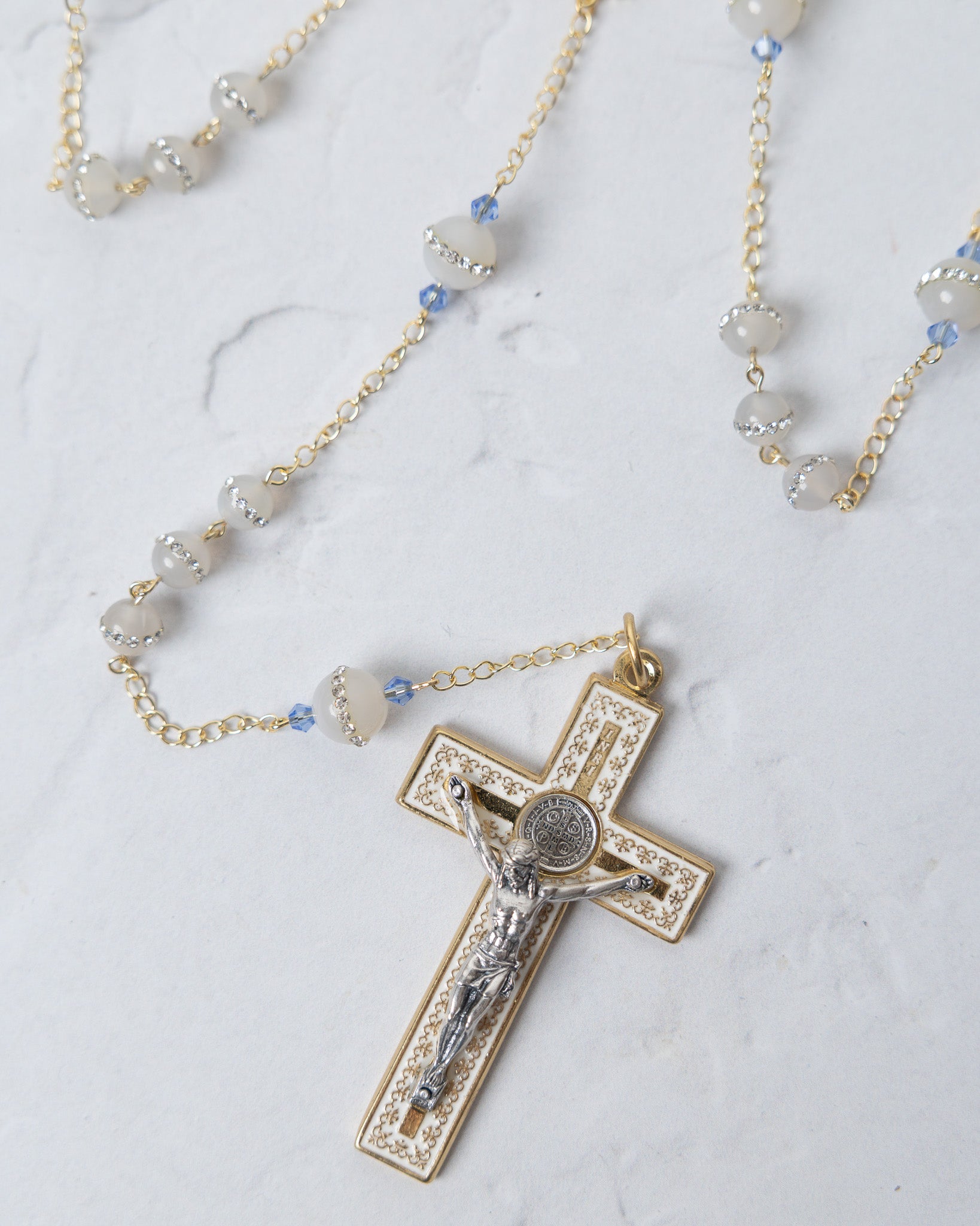 Something Blue Rhinestone Wedding Lasso Rosary