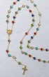 Hearts of mary rosary gold-toned necklace with colorful heart-shaped beads, central medallion, and detailed cross pendant