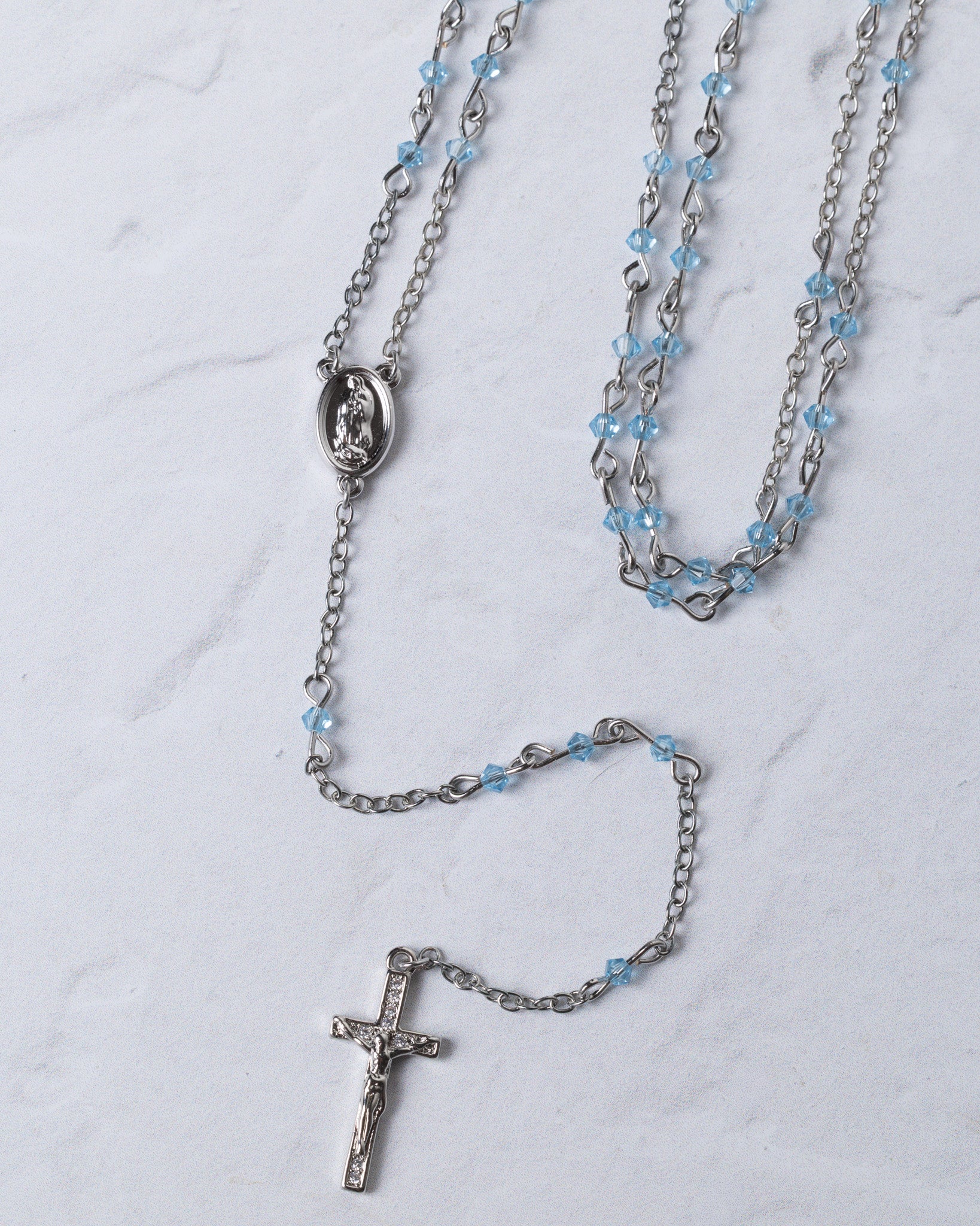 Aquamarine Forever Rosary Necklace