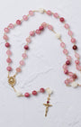 Custom Pink Peony Chain Link Rosary with White Rose Decades - Archive Piece