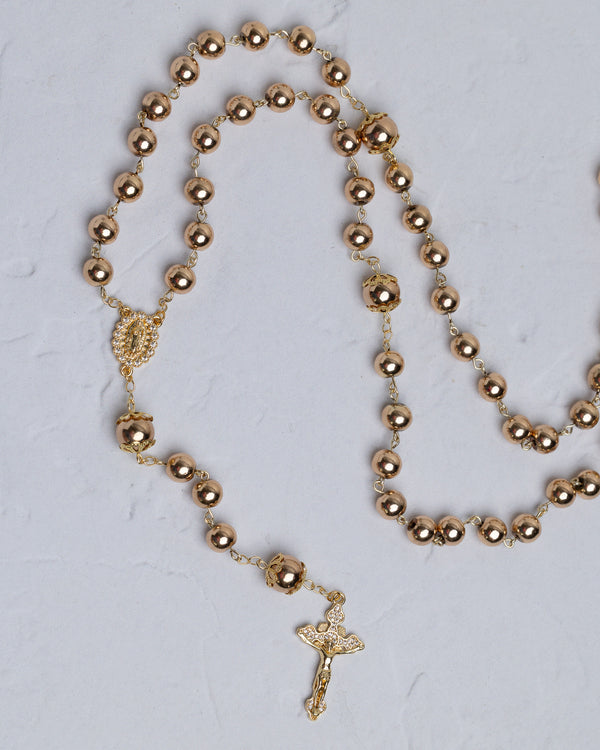 14K Gold Hematite Catholic Rosary