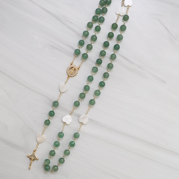 Evergreen Faith Rosary: delicate green jade with gold accents and medallion