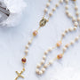 Soft Glory Rosary with cream beads, rose quartz, gold crucifix