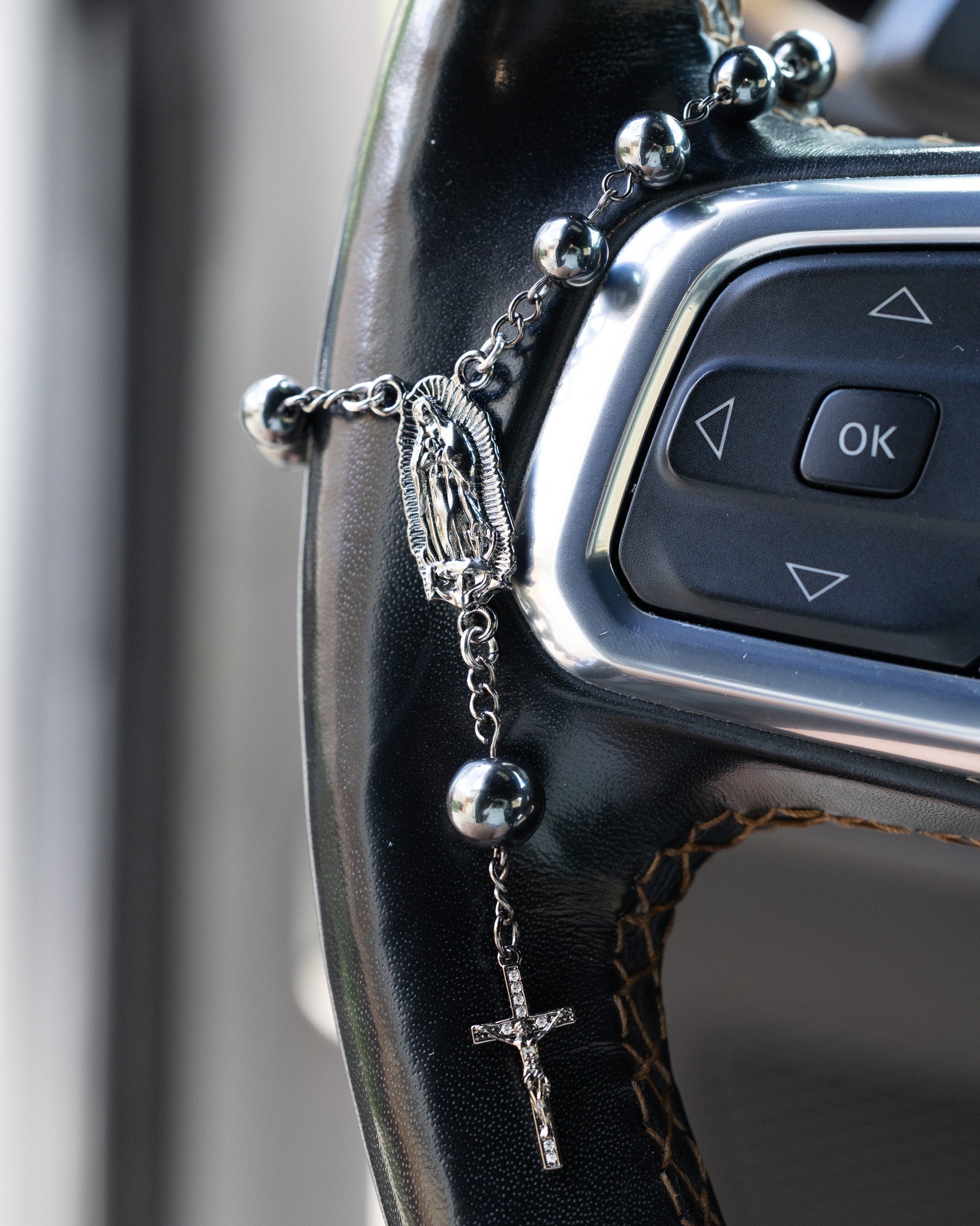 Car Rosary Gunmetal Gray