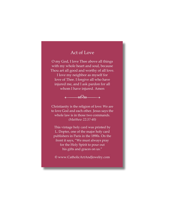 Maroon vintage Catholic Valentine holy card with Act of Love prayer