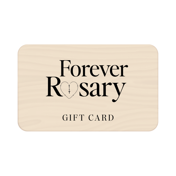 Forever Rosary Gift Card: beige card with heart rosary icon