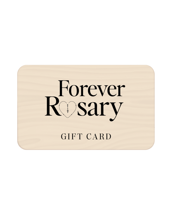 Forever Rosary Gift Card: beige card with heart rosary icon