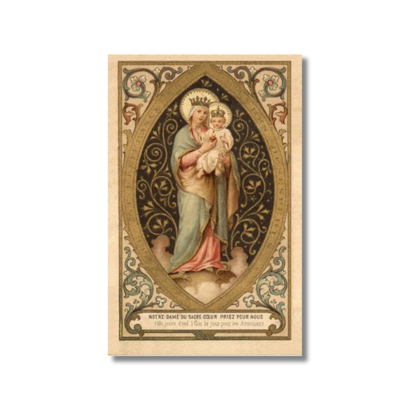 Holy Card – Our Lady of the Sacred Heart prayer card with Virgin Mary and infant Jesus