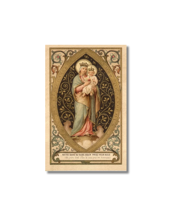 Holy Card – Our Lady of the Sacred Heart prayer card with Virgin Mary and infant Jesus