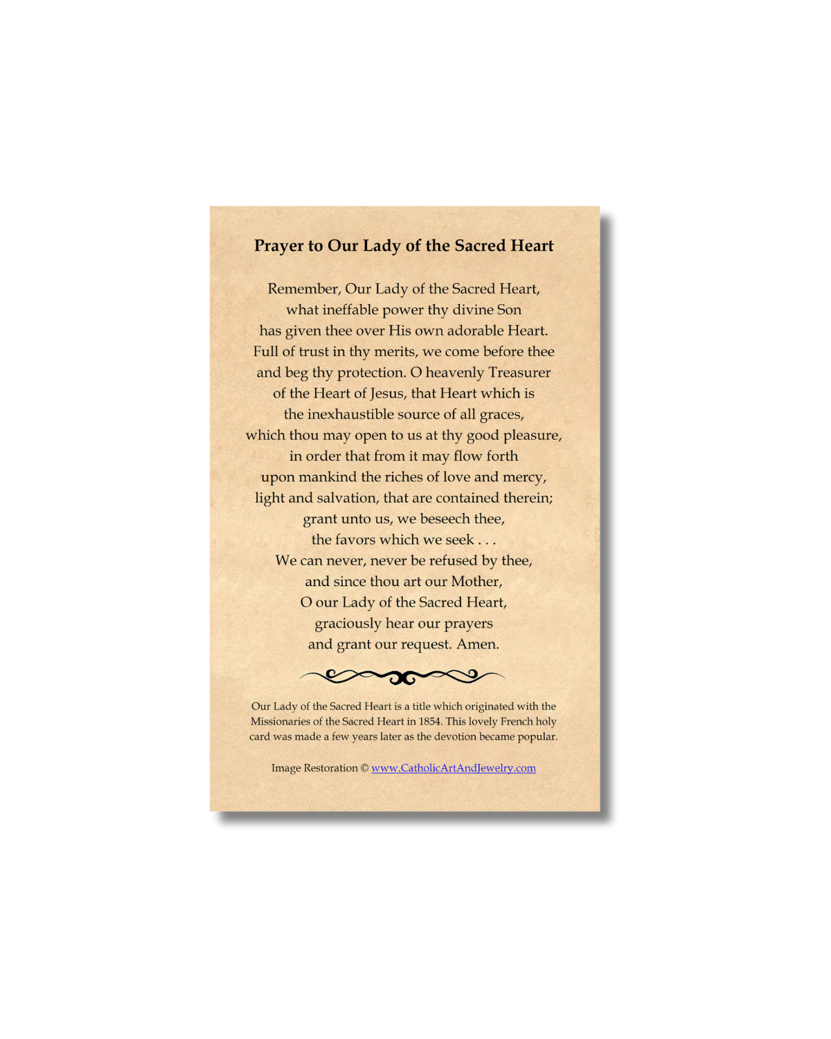 Holy Card – Our Lady of the Sacred Heart