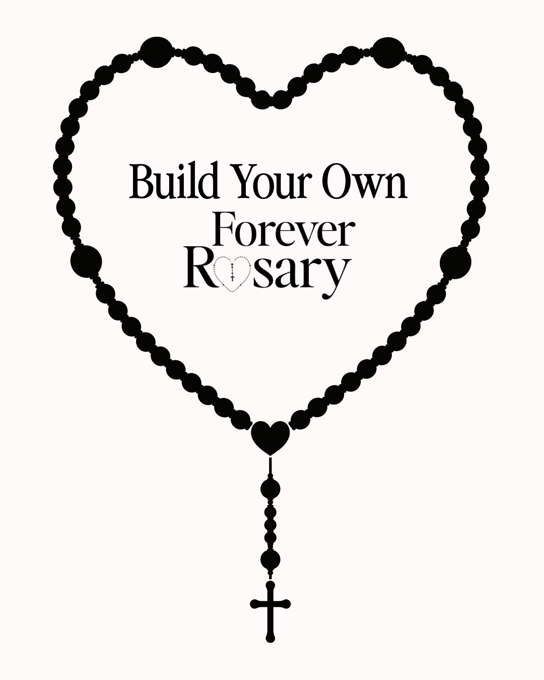 Heart-shaped black beaded rosary with cross for custom personalized build