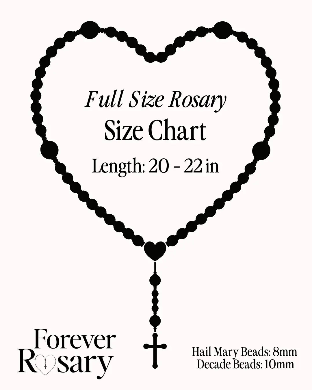 Black rosary beads in heart shape with cross, full size by Forever Rosary