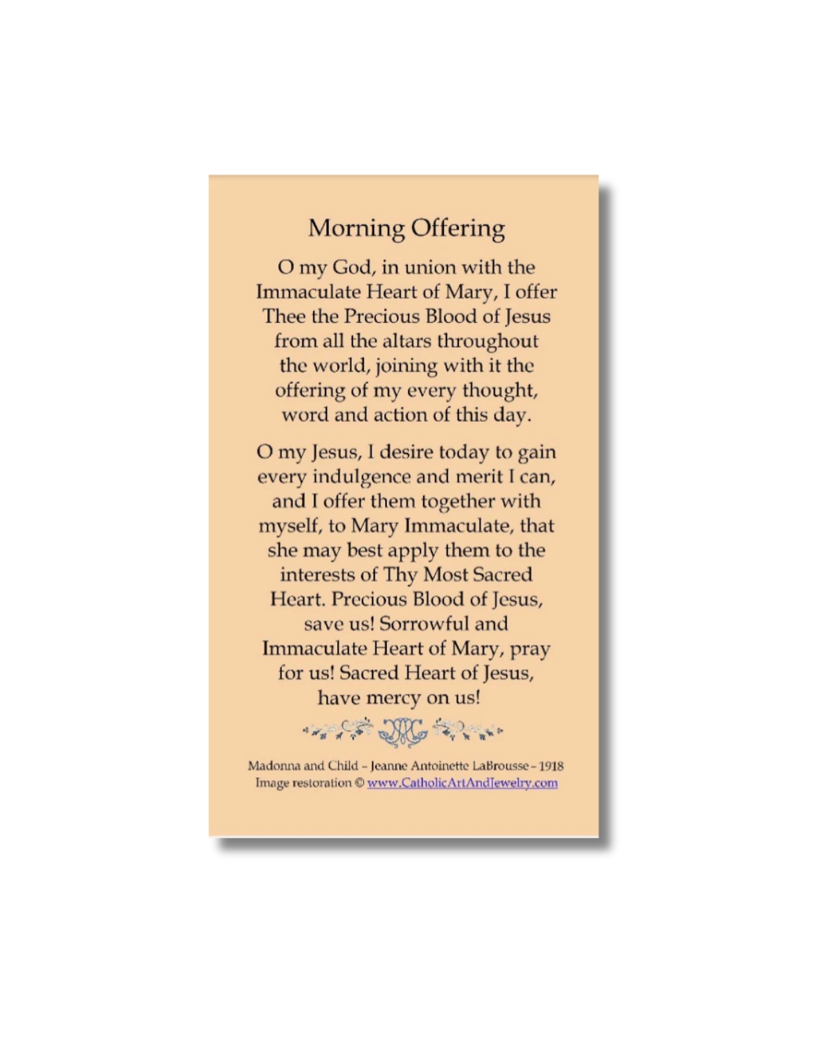 Morning Offering Holy Card