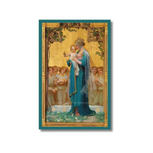 Framed Mother of God by Enrique M. Vidal: Virgin Mary in teal gown holds infant Jesus