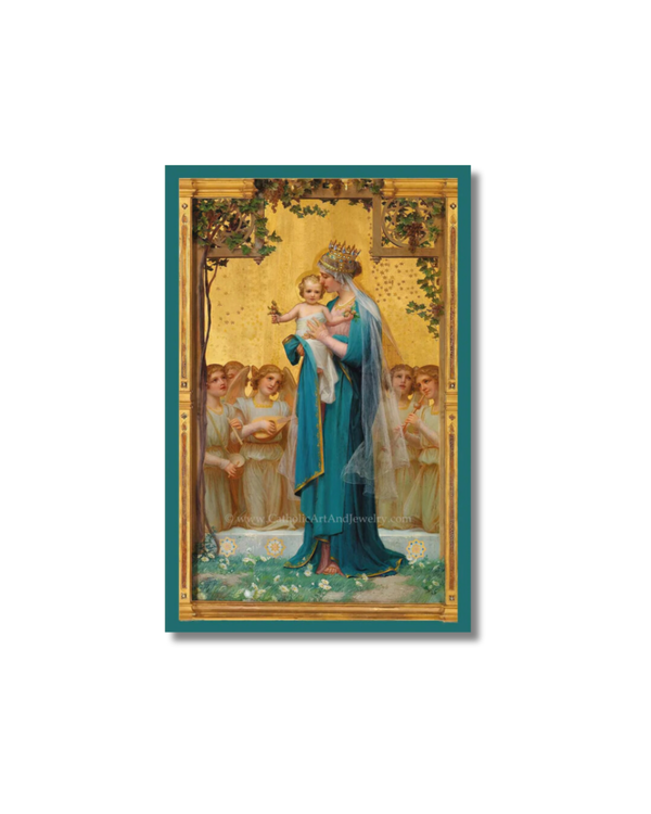 Framed Mother of God by Enrique M. Vidal: Virgin Mary in teal gown holds infant Jesus