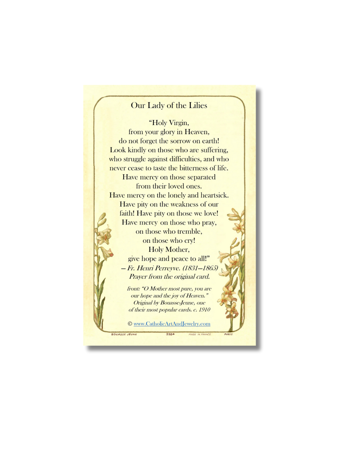 Our Lady of the Lilies Holy Card
