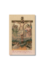 Vintage sepia Jesus on cross with angels for Holy Souls in Purgatory prayer