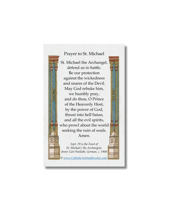 St. Michael the Archangel prayer card with ornate blue gold frame
