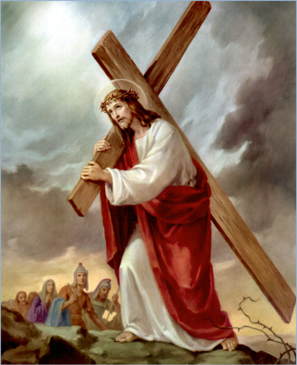 A wooden cross, weathered and rustic in appearance with visible grain.